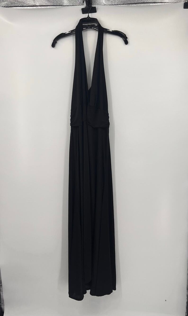 Lane Bryant Seven Y2K Maxi Long Black Halter Evening Gown With Rouching Sz 18